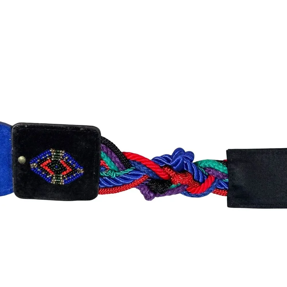 Vintage 80s Ginnie Johansen Designs Dallas Beaded Braided Rope Belt 36